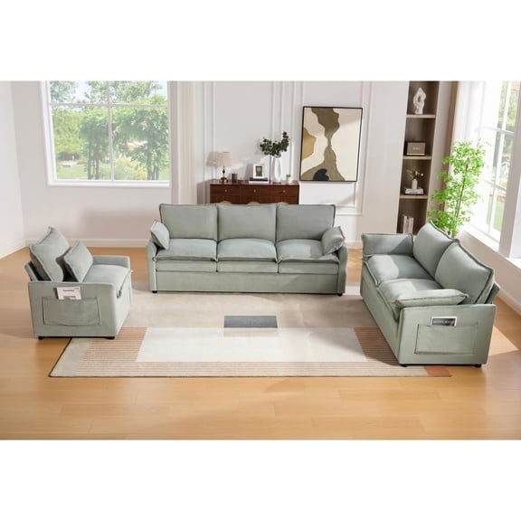 LQLI Modern Sofa Set Soft Plush Upholstered Couch Collection with Double-Layer (Green)