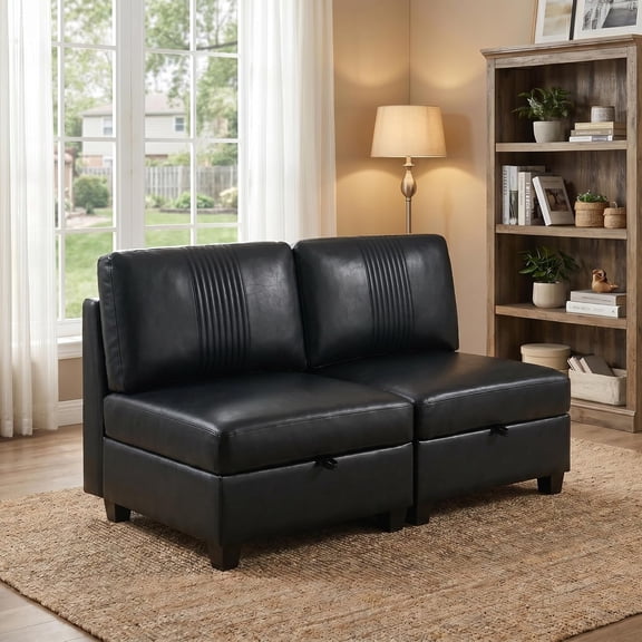LQLI Modular Sectional Loveseat Sofa with Storage, PU 2-Seater Sofa for Living Room, Bedroom , Convertible Shapes
