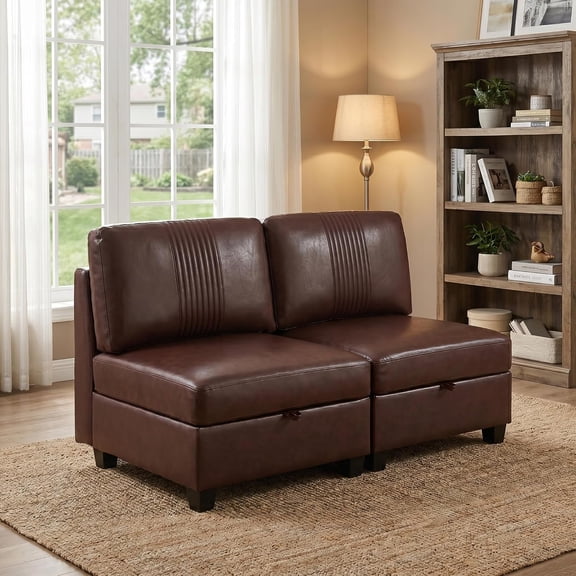 LQLI Modular Sectional Loveseat Sofa with Storage, PU 2-Seater Sofa for Living Room, Bedroom , Convertible Shapes