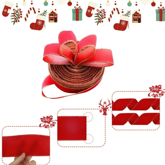 LQPWZU 1.5 Inch X 2.19 Yards Christmas Valentines Day Velvet Ribbon,2" Wide Wired Ribbon for Christmas Crafts Decoration, Wrapping Crafts