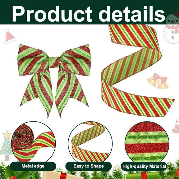 LQPWZU 1 Rolls Christmas Wired Ribbon for Gift Wrapping, Red and White Striped Ribbons for Crafts/Christmas Tree/Wreaths/Bow Decorations, 2.5" Wide x 5 Yards