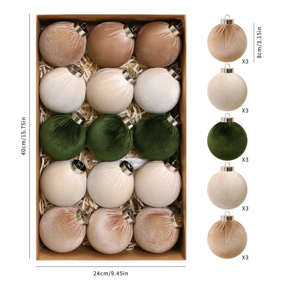 LQPWZU 15 Pcs Large Velvet Christmas Ball Ornaments3.2'' Vintage Neutral Christmas Ornaments Hanging Flocked Tree Decorations for Holiday Party Xmas