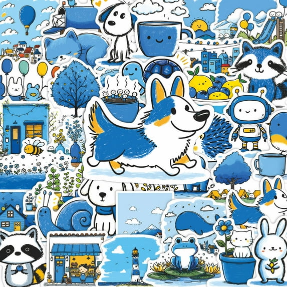 LQPWZU 50Pcs Japanese- Blue and White Animals Stickers Cute Pets Dog Vinyl Waterproof Decals for Decor Laptop Water Bottle Phone Window Scrapbook Kids Teens Adults Reward Gifts Sticker