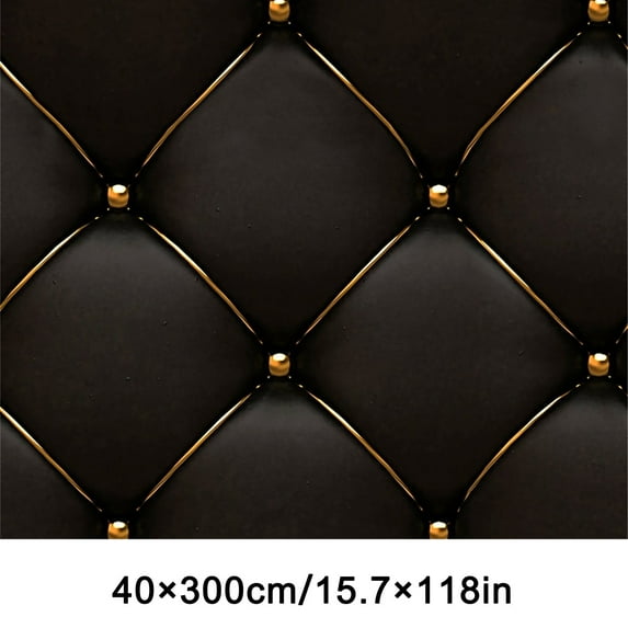 LQPWZU Black and Gold 3D Diamond Soft Case Faux Leather Wall Mural Wallpaper for Bedroom Living Room Tv Background 15.7" Wx118 L (Not Peel and Stick)