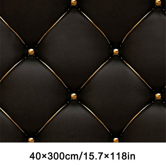 LQPWZU Black and Gold 3D Diamond Soft Case Faux Leather Wall Mural Wallpaper for Bedroom Living Room Tv Background 15.7" Wx118 L (Not Peel and Stick)