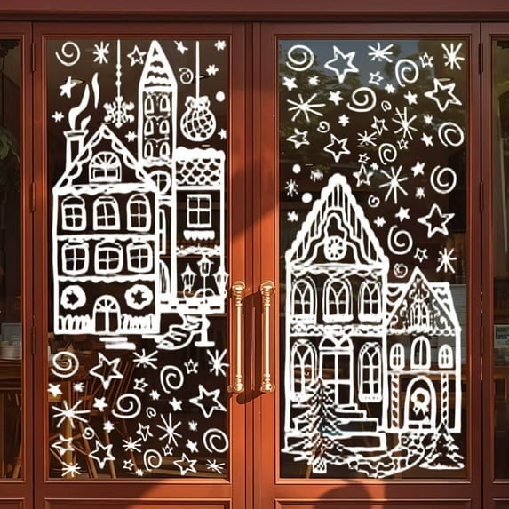 LQPWZU Christmas Castle Window Clings Christmas Wonderland Window Stickers Decal for Glass Classroom Home Winter Christmas Party Decor