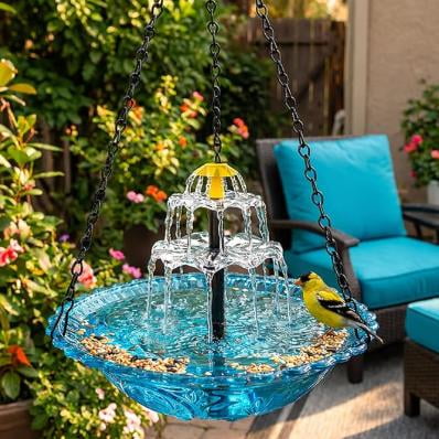 LQPWZU Hanging Solar Bird Bath Fountain, Solar Powered Cascading Outdoor Water Fountain, Hanging Bird Bath with Flowing Water, Decorative Garden Yard Patio Bird Bath Fountain