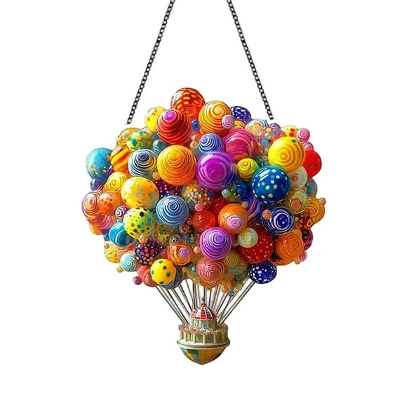LQPWZU Hot Air Balloon House Stained Glass Style Ornament, Acrylic Window Hanging Suncatcher Decoration, Colorful Balloon Home Decor for Christmas Tree, Garden or Living Room