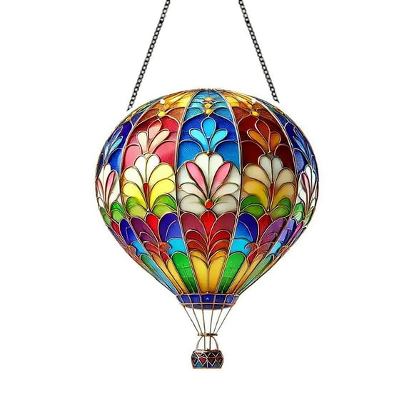 LQPWZU Hot Air Balloon House Stained Glass Style Ornament, Acrylic Window Hanging Suncatcher Decoration, Colorful Balloon Home Decor for Christmas Tree, Garden or Living Room