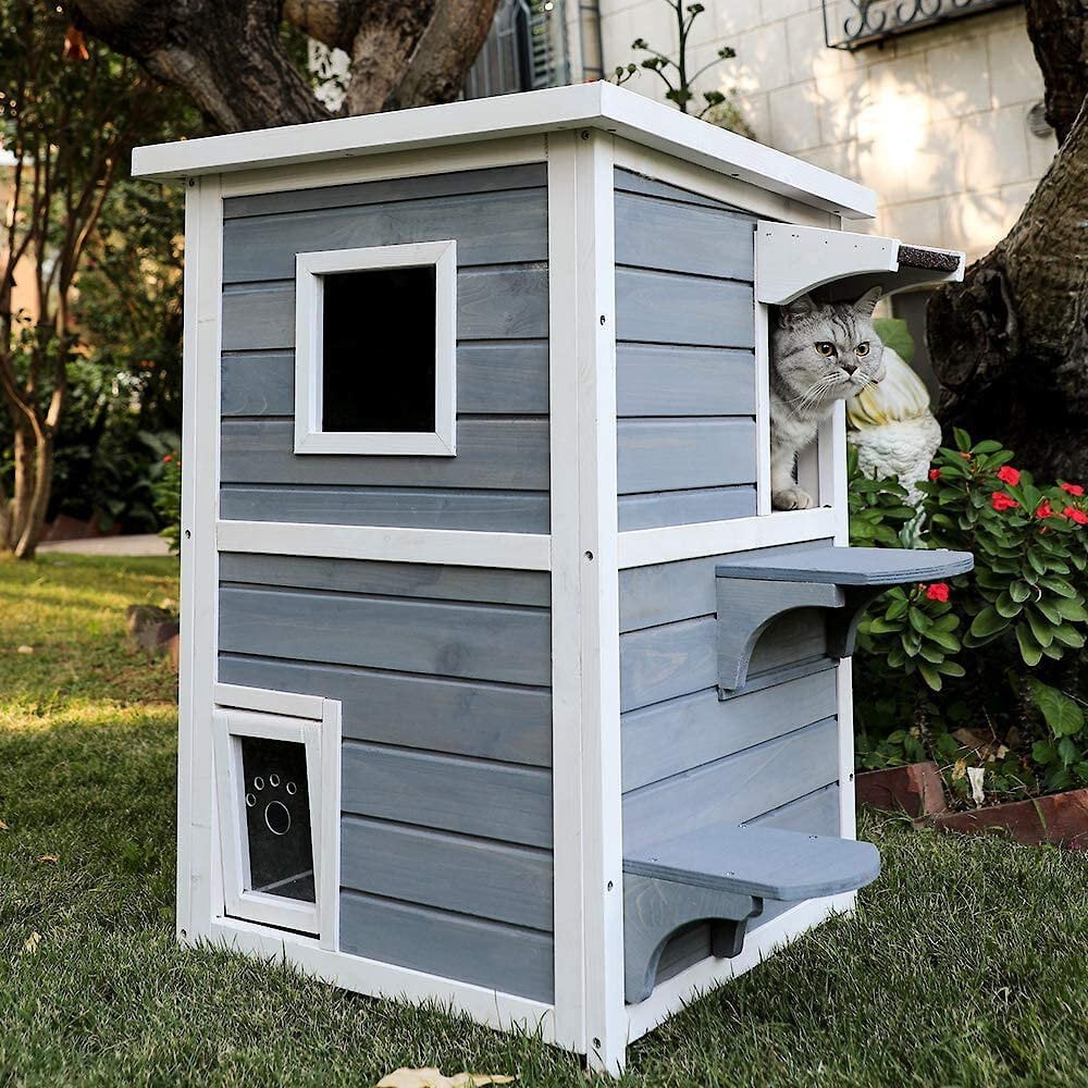 LQQ 2Story Weatherproof Outdoor Cat House
