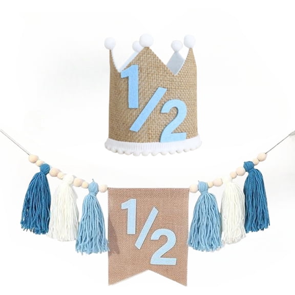 LQQBOX 1/2 Birthday Decorations High Chair Banner, 6 Month Tassel Wood Bead Highchair Garland Blue