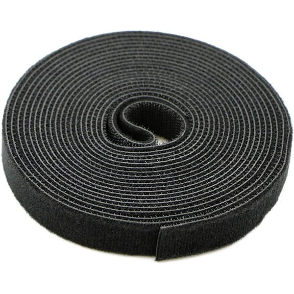 LQQBOX 1 Inch x 16.4 FT Hook And Loop Roll Tape - Self Stick, Reusable Cable Ties Wrap for Cable Management, Extender Straps Long Wire Strips Band Black, 1 Roll