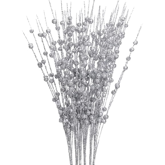 LQQBOX 10 Artificial Glitter Berry Stems 19.7 Inches Christmas Tree Picks Sprays Ornaments Glitter Branches Fake Berry Twigs for Crafts DIY Wreath Garland Fireplace Holiday Decor (Silver)