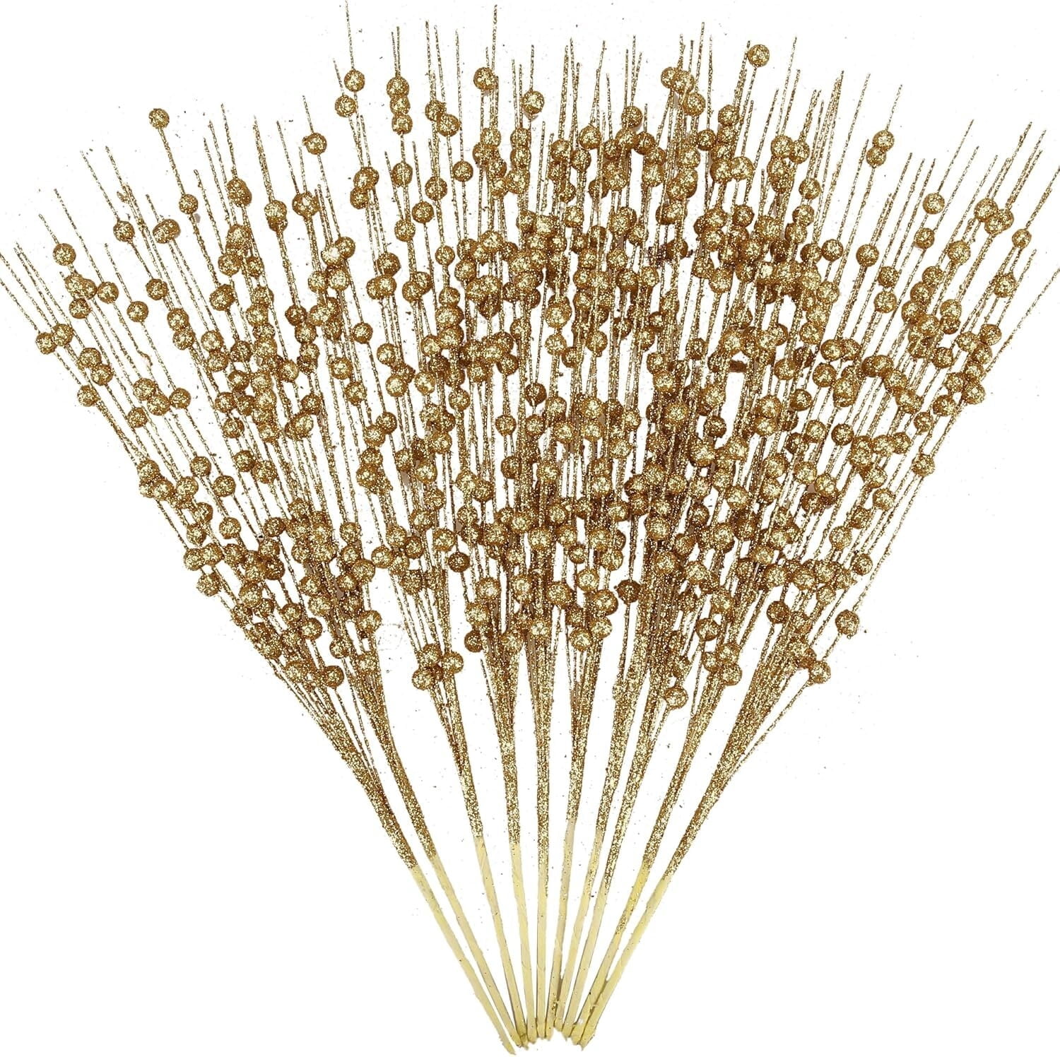 LQQBOX 10 Gold Artificial Glitter Berry Dry Ornaments 19.7 inch Fake Christmas Pick Decorative Glitter Stick Vase Christmas Tree DIY Wreath Crafts Fireplace Decoration