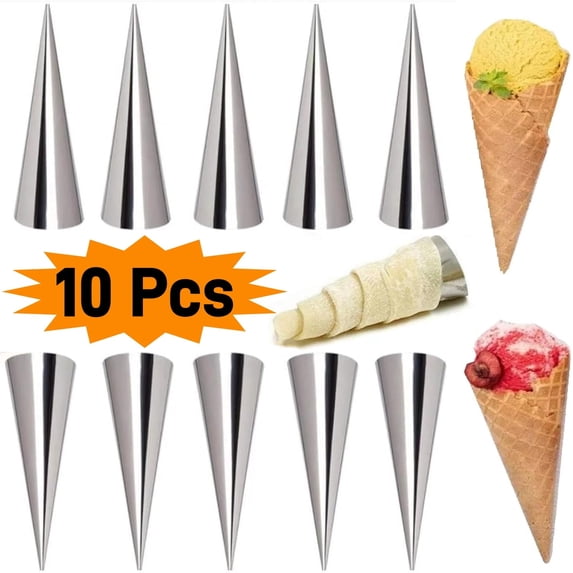 LQQBOX 10 Pcs Cream Horn Forms 4.88-inch, Non-stick Cream Horns Pastry Mould Croissant Baking Forms for Baking Croissants Bead, Chocolate Croissant, Brioche Rolls, Ice Cream Cone Party Dessert