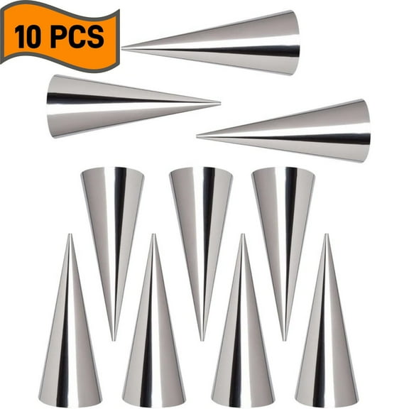 LQQBOX 10 Pcs Cream Horn Molds Forms, 4.88 Inch Forms Tubes Kits with Cleaning Brush, Non-Stick Stainless Steel Cone Shaped Mold for Mousse, Jelly, Croissant, Chocolate