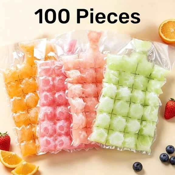 LQQBOX 100 Bags Disposable Ice Cube Bags,Stackable Easy Release Ice Cube Mold Trays, Self-Seal Freezing Maker,Cold Ice Pack Cooler Bag for Cocktail Food Wine, Transparent