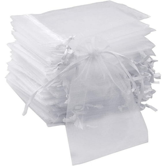LQQBOX 100 PCS 5.12x7.09 IN White Sheer Organza Bags for Wedding Favor With Drawstring, Premium Jewelry Pouches Party for Festival Gift ,Candy