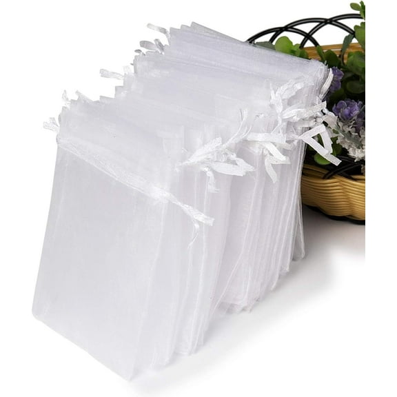 LQQBOX 100 PCS Premium Sheer Organza Bags, White Wedding Favor Bags, 5.12x7.09 IN Jewelry Gift Bags for Party, Jewelry, Christmas, Festival, Bathroom Soaps, Makeup Organza, Wrapping Supplie