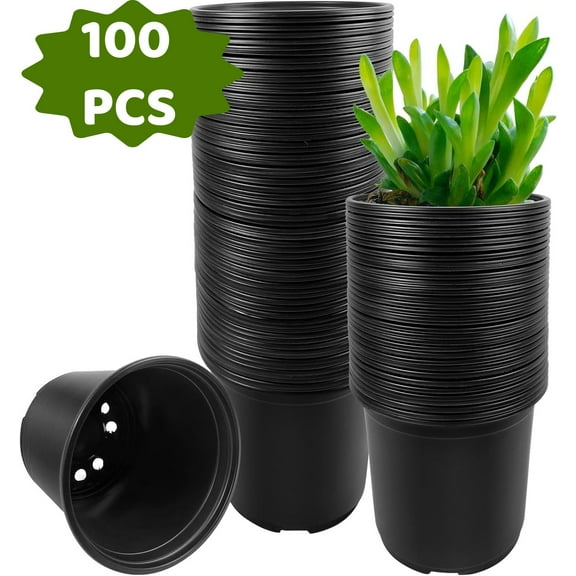 LQQBOX 100 Packs Plant Nursery Pots, 4 Inch Plastic Seeds Starter Pots with Drainage Holes, Germination Soft Flower Plant Container for Succulents Seedling Cutting Transplanting