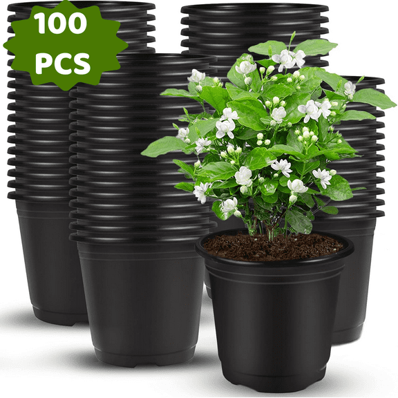LQQBOX 100 Pcs 6" Black Plastic Plants Nursery Pot,Seed Starting Pots