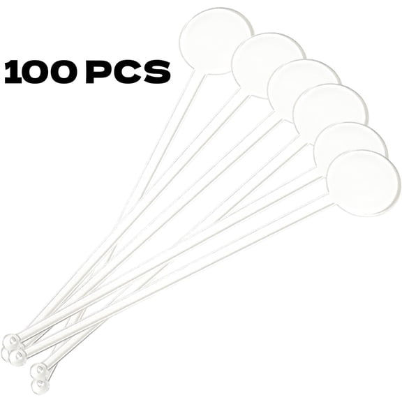 LQQBOX 100Pcs 7 Inches Swizzle Sticks, Disposible Plastic Disc Top Drink Stirrers Transparent Bar Drinks Mixing Rod for Coffee Beverage