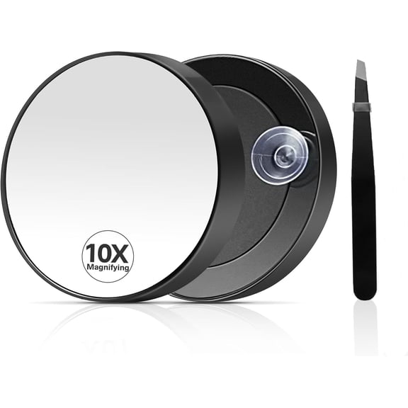 LQQBOX 10X Magnifying Mirror with 2 Suction Cups, 3.5inch Magnified Mirror 10X Travel Round Makeup Mirror with High Magnification, Make up Mirror with Tweezers Sets