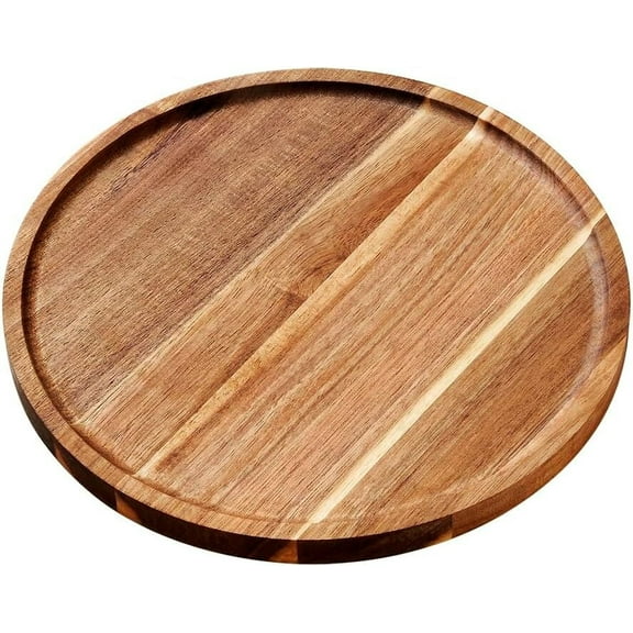 LQQBOX 11.8" Wood Bathroom Vanity Tray Round Jewelry Storage, Rustic Farmhouse Coffee Table Decor, Circle Wooden Serving Tray