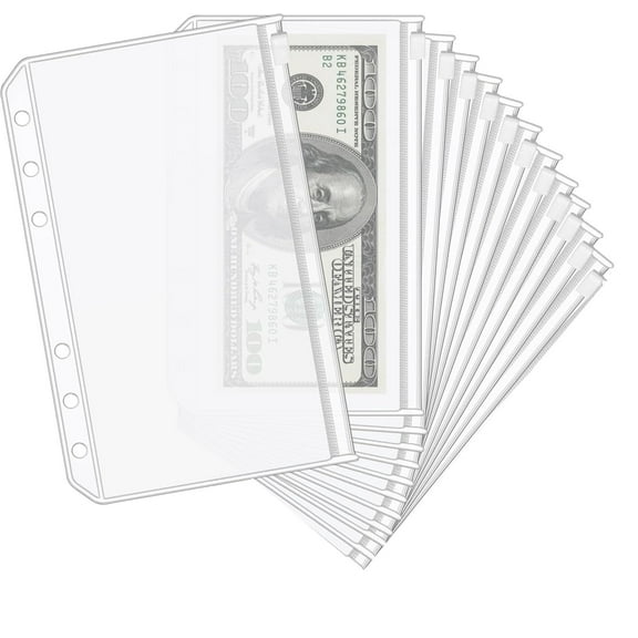 LQQBOX 12 PCS A6 Binder Pockets 6 Holes Zipper Cash Envelopes for Money Saving Binder, Planner Inserts Money Organizer Folder for Cash, Loose Leaf Filling Bags Document Pouch