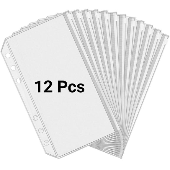 LQQBOX 12 PCS A6 Binder Pockets 6 Holes Zipper Cash Envelopes for Money Saving Binder, Planner Inserts Money Organizer Folder for Cash, Loose Leaf Filling Bags Document Pouch