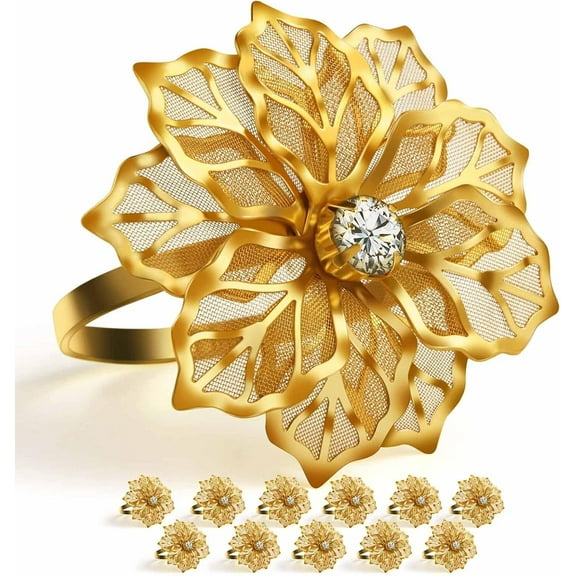 LQQBOX 12 Pack Flower Napkin Rings Holders Clear Rhinestone Decor Dinner Party Wedding Christmas Gathering
