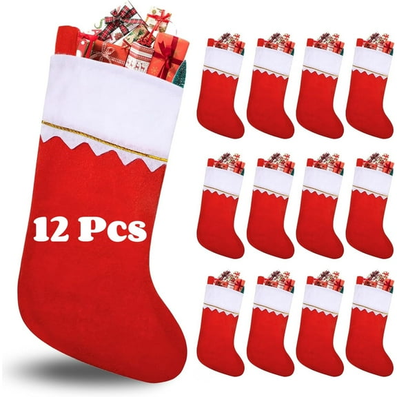 LQQBOX 12 Pcs Christmas Stockings Red Felt Xmas Fireplace Hanging Stockings 14.17 Inches Christmas Holiday Stockings for Family Holiday Xmas Party Decorations