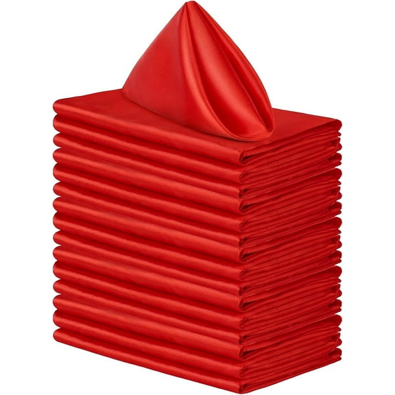 LQQBOX 16 Pcs Square Satin Napkin Bright Silk Table Napkin Soft Smooth Fabric Table Napkin for Wedding Banquet Party Decoration, Red, 18.9 x 18.9 Inch
