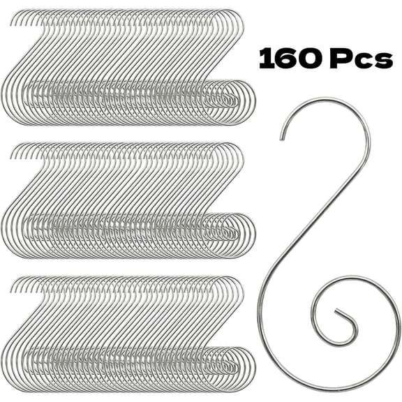 LQQBOX 160 Pieces Christmas Ornaments Hooks Stainless Steel S-Shaped Hangers for Christmas Tree Decorations, Silver, 2 Inch Length