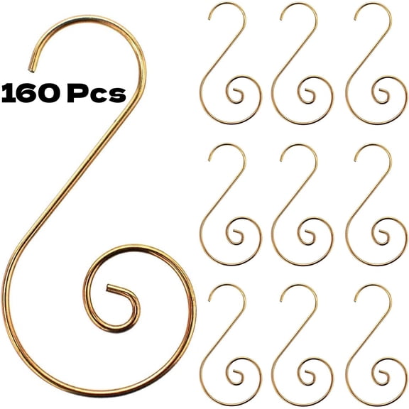 LQQBOX 160PCS Christmas Ornament Hooks Christmas Tree Ornament Hanger Metal Wire Hanging Hook for Xmas Tree Xmas Balls Party Decorations (Gold)