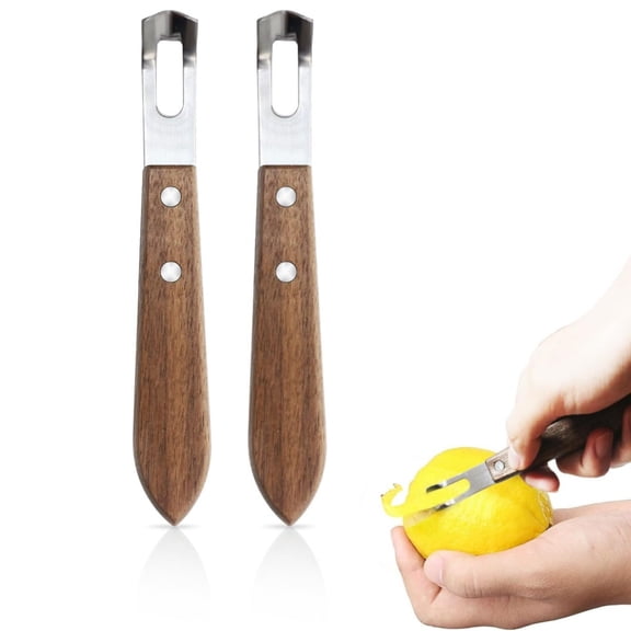 LQQBOX 2 PCS Carving Knife Wood Handle Fruit and Vegetable Carving Tool V-Shaped Stainless Steel Blade, Garnish Citrus Zester for Decorating Cocktails, Desserts, and Salads