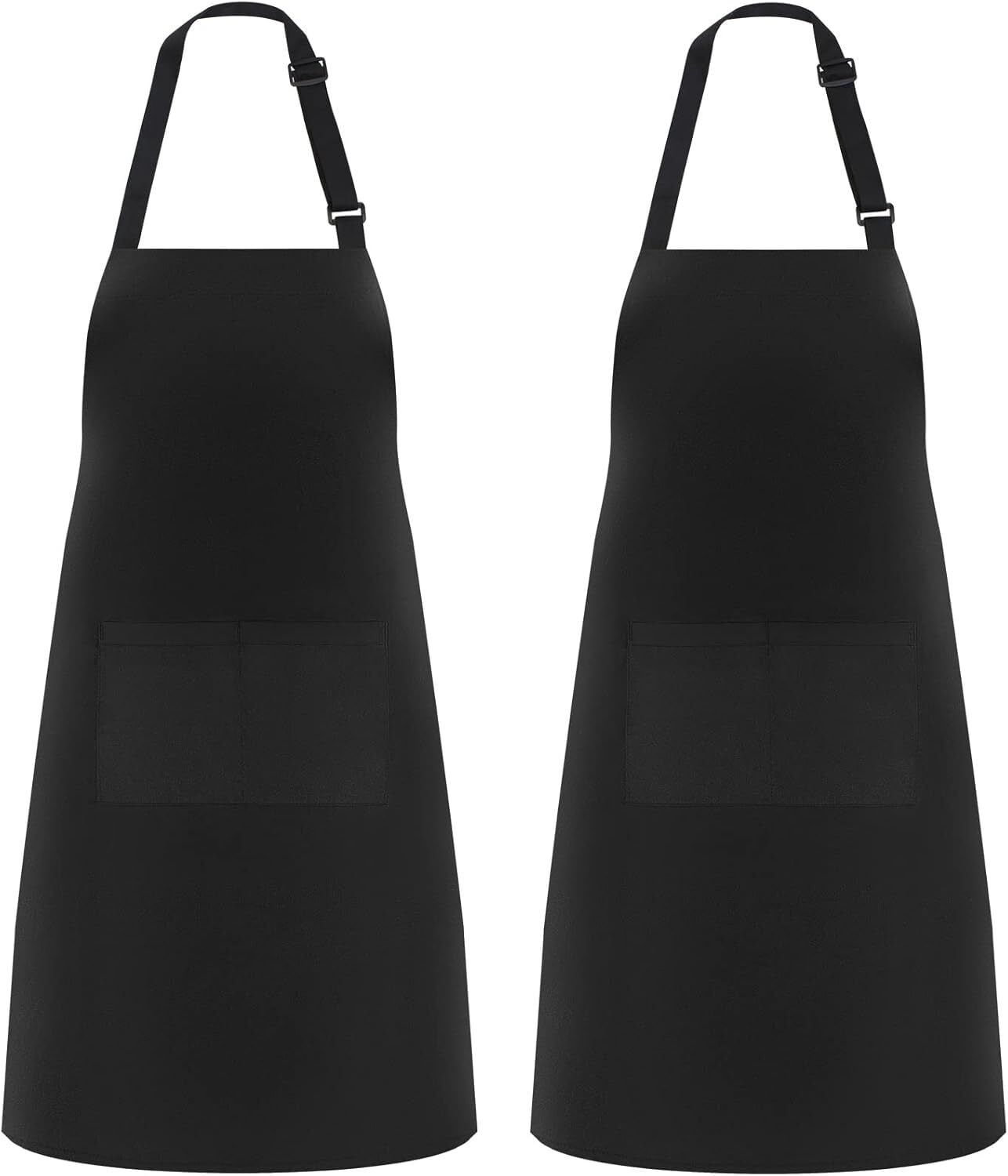 LQQBOX 2 PCS Kitchen Cooking Aprons, Adjustable Bib Soft Chef Apron with 2 Pockets for Men Women (Black,2)