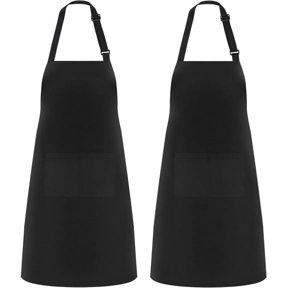 LQQBOX 2 PCS Kitchen Cooking Aprons, Adjustable Bib Soft Chef Apron with 2 Pockets for Men Women (Black,2)