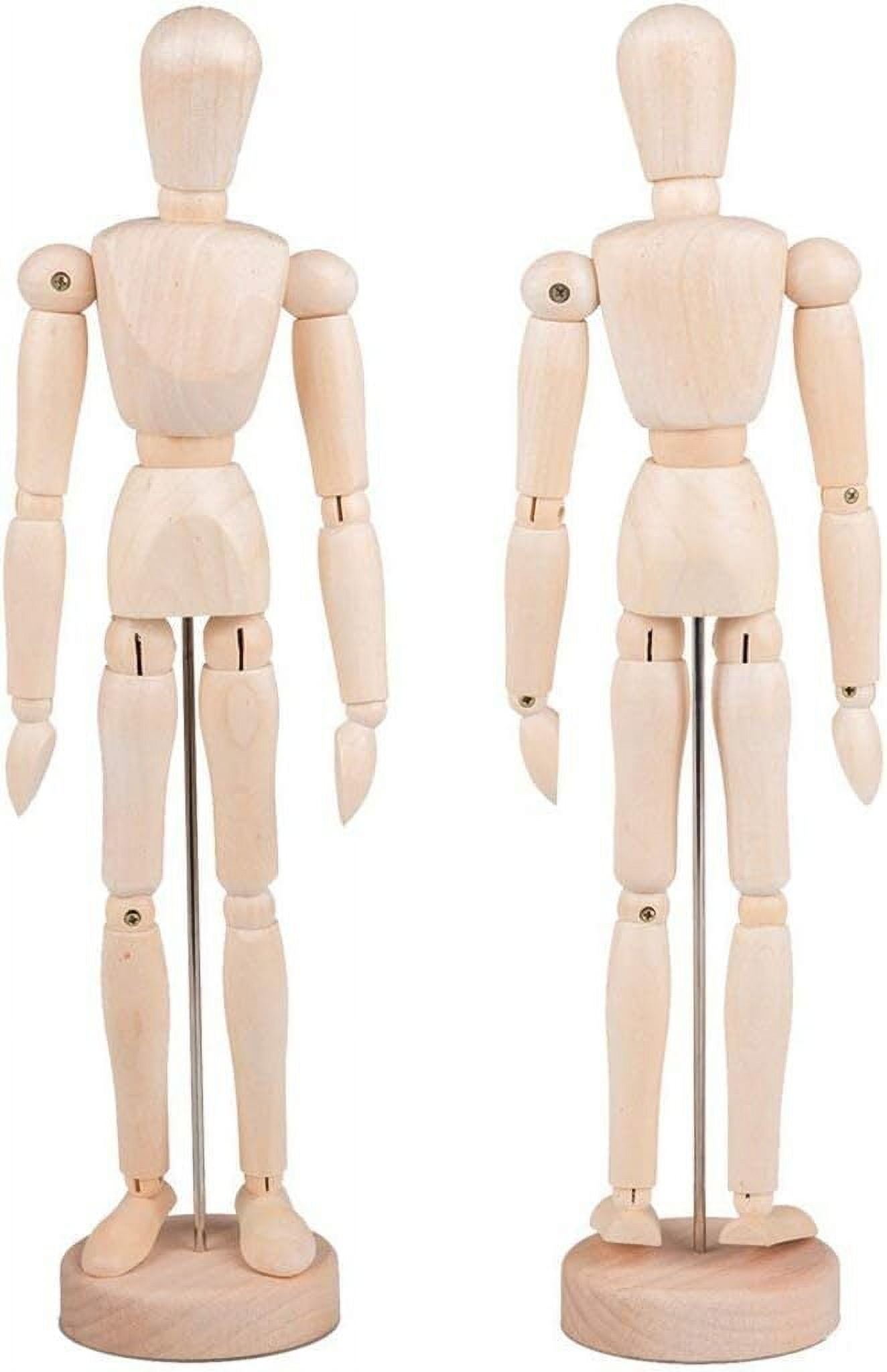 LQQBOX 2 Pack 12 Inches Tall Wooden Mannequins of Men and Women Artist Mannequins with Stand Ornaments - Great for Painting or Tabletop Decoration