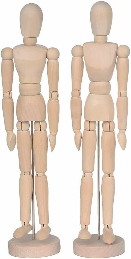 LQQBOX 2 Pack 12 Inches Wooden Mannequin Artist Manikin with Stand - Great for Drawing or Desktop Decor （Men and Women/Dad and Mom ）