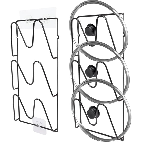 LQQBOX 2 Pack Pot Lid Organizer Rack, 6-Tier Pot Lid Holder,No Drilling Required, Sticks To Smooth Walls/Doors, Rust-Resistant Pot Lids For Kitchen Storage