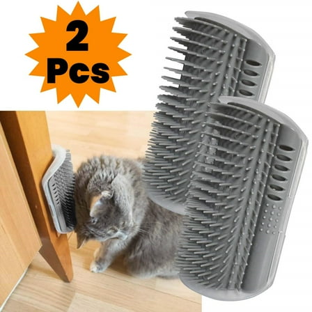 LQQBOX 2 Pack Self Grooming Cat Brush - Wall Corner Scratcher with Massage Combs for Long and Short Fur Cats, Kittens (Grey)