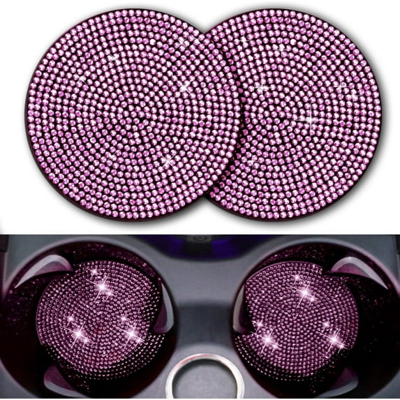 LQQBOX 2 Pcs Pink Car Cup Holder Coaster, Fashion Anti-Slip Shockproof Universal Vehicle Cup Holders Coasters Insert Bling Crystal Rhinestone Auto Automotive Interior Accessories for Women