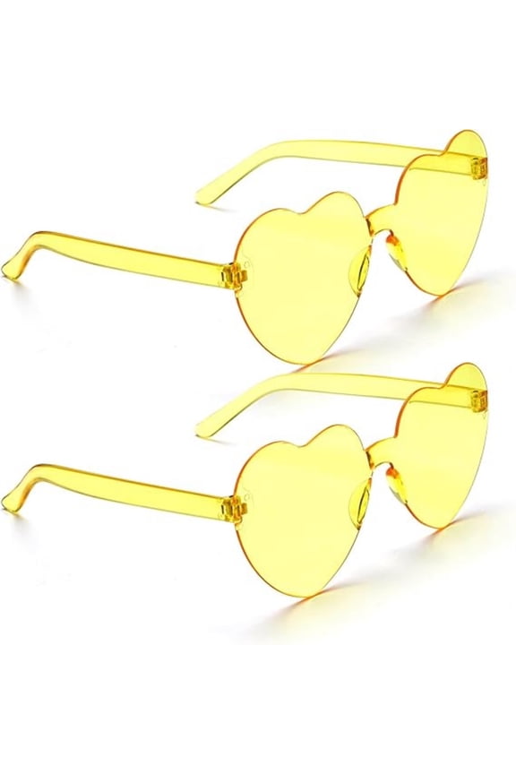2 Pcs Yellow Heart Sunglasses for Women Rimless Heart Shaped Sunglasses Candy Heart Glasses for Party Favors