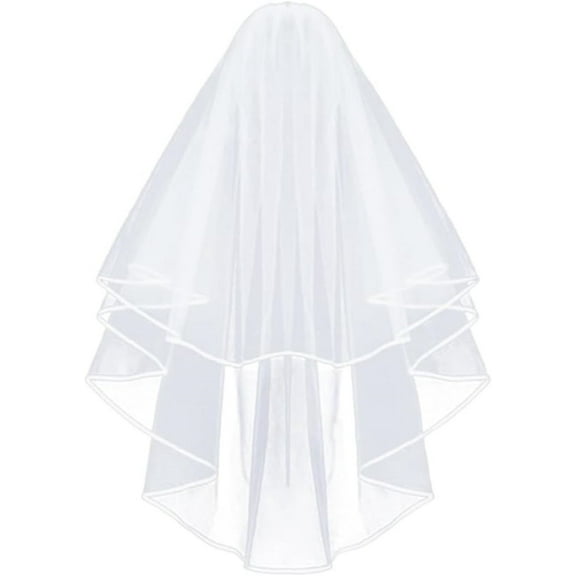 LQQBOX 2 Tier Ribbon Edge Center Cascade Bridal Veil with Comb for Bachelorette Party and Wedding