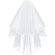 LQQBOX 2 Tier Ribbon Edge Center Cascade Bridal Veil with Comb for Bachelorette Party and Wedding