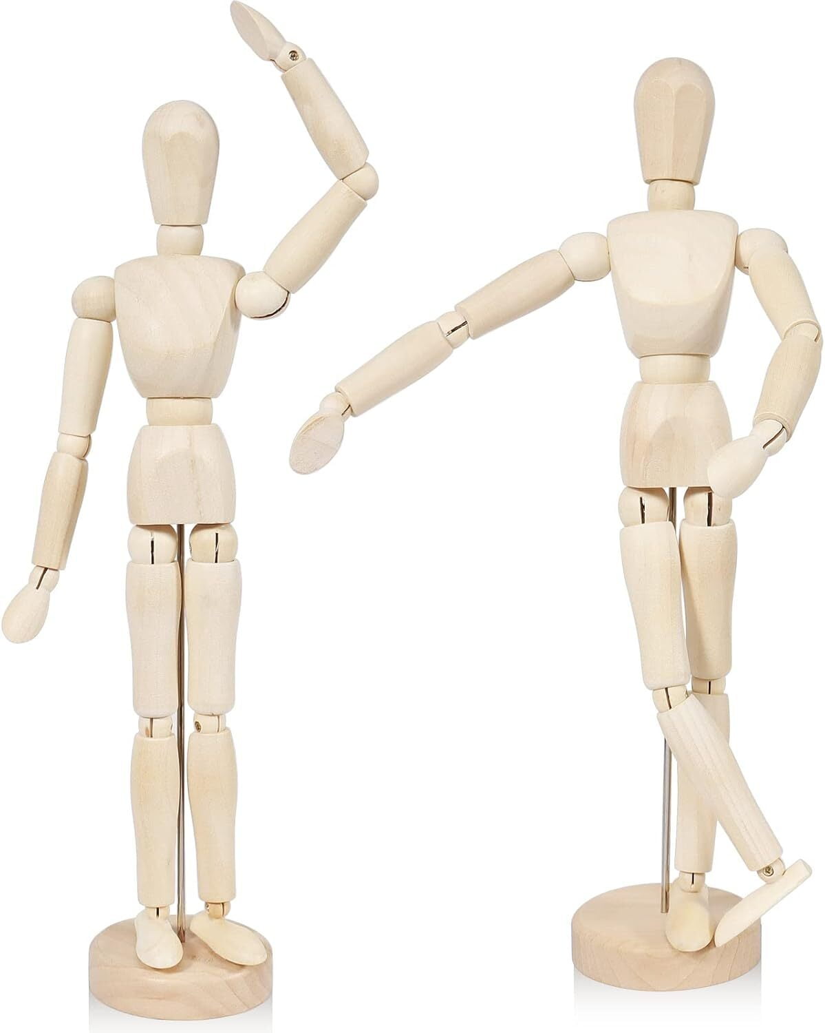 LQQBOX 2Pcs 12" Wood Poseable Mannequin, Artists Wooden Manikin Jointed Mannequin Art Figure Drawing Model Articulated Wood Human Model with Base Flexible Body Home Decoration Drawing Human Figure
