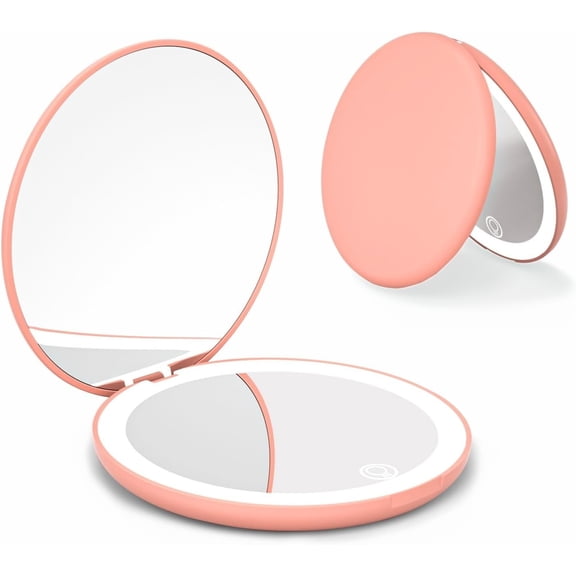 LQQBOX 3.5" Travel Mirror with Light, 1/10x Magnification, Rechargeable Double-sided Light Mirror, Travel Must-have, Portable Lighted Mirror, Gift for Ladies, Sakura Pink