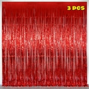 LQQBOX 3 PCS Red Streamers Party Backdrop Christmas Decorations Foil Fringe Backdrop Curtains Carnival Casino Theme Birthday New Year Holiday Celebration Bachelorette Party Decorations Supplies