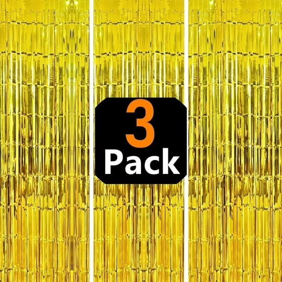 LQQBOX 3 Pack 3.28 x 6.56 Feet Gold Foil Fringe Backdrop Curtains, Tinsel Streamers Birthday Party Decorations, Fringe Backdrop for Graduation, Baby Shower, Gender Reveal, Disco Party